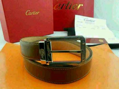 Replica Cartier Smooth Brown Leather Belt with Silver Buckle - Classic Model